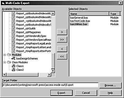 figure 15-27.you select multiple files to export in the multi-code export dialog box.