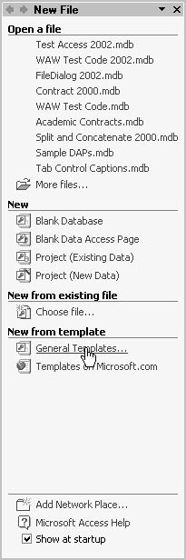 figure 15-43.select general templates in the task pane to open the templates dialog box.