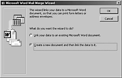 figure 17-3. the microsoft word mail merge wizard starts you on the process of merging access data with a word document.