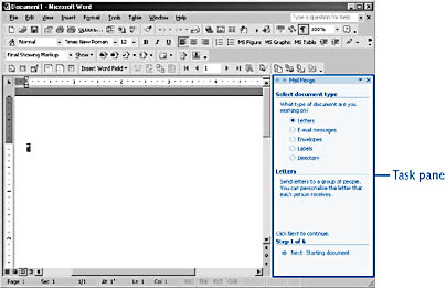 figure 17-4. in the word task pane, you specify a document type.