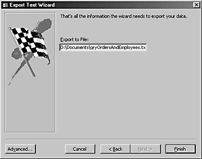 figure 17-15.you can change the export file name and path on the last page of the wizard.