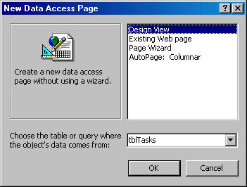 figure 18-5. you can use the new data access page dialog box to create a data access page.
