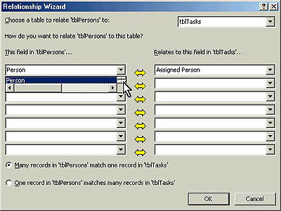 figure 18-8. you can set up a relationship in the relationship wizard after dragging a field from another table to the data access page grid.