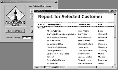 figure 19-42. a report is filtered by an input parameter picked up from a combo box on a form.