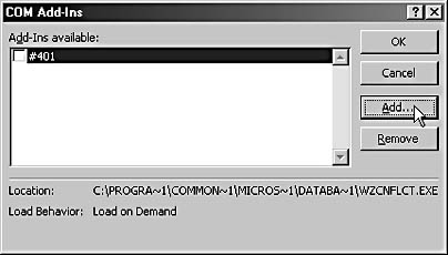 figure 21-31. you install a new com add-in in the com add-ins dialog box.