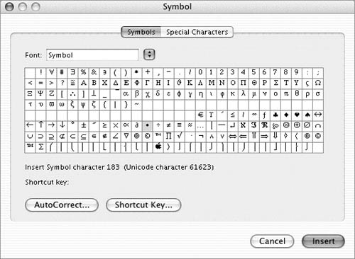 word for mac special characters