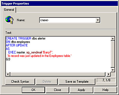 figure 9.1-the general tab of the trigger properties dialog box for a new trigger