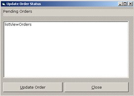 click to expand: this figure shows the update order status window that allows the administrator to update the status of an order.