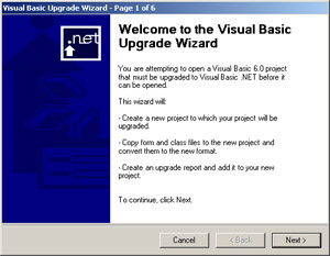 click to expand: this figure shows the first page of the visual basic upgrade wizard.