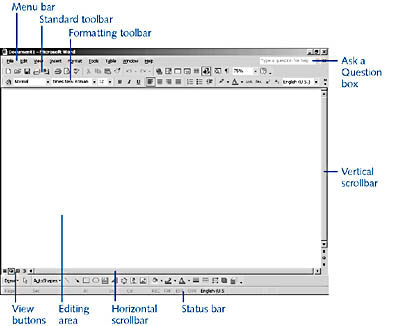 figure 1-9. the interface changes in word 2002 give you a flatter, more open document surface. the tools you need are within easy reach and positioned around the periphery of the work area.