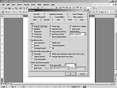 figure 1-20. setting view options enables you to control the elements that are displayed on the screen by default.