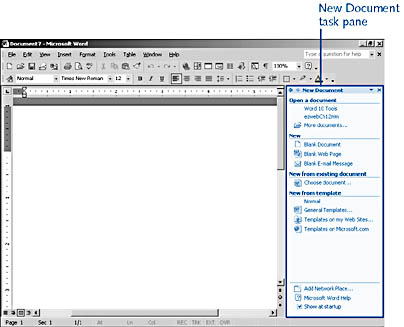 figure 2-1. the new document task pane provides a variety of methods you can use to create and access files.