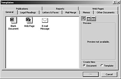figure 2-4. the templates dialog box enables you to quickly access standard templates installed with word.