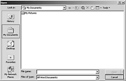 figure 2-14. the open dialog box serves as a gateway to existing files on your system, your network, and the internet.