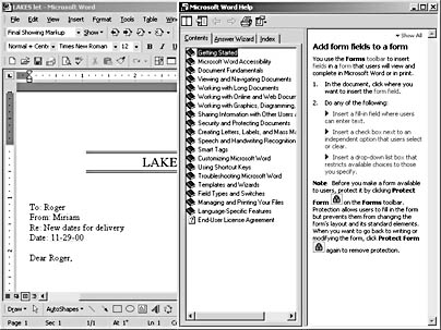 figure 3-8. click show to extend the display of the help window; here you can work with the content, answer wizard, and index tabs.