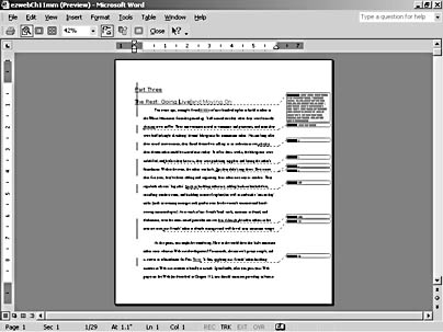 figure 4-5. a document printed with markup shows all tracked changes and comments along with the document's contents, similar to how a marked-up document appears in print preview mode.