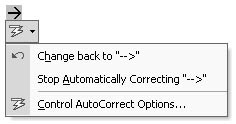 figure 5-14. the autocorrect smart tag enables you to control whether automatically generated symbols should replace typed text.