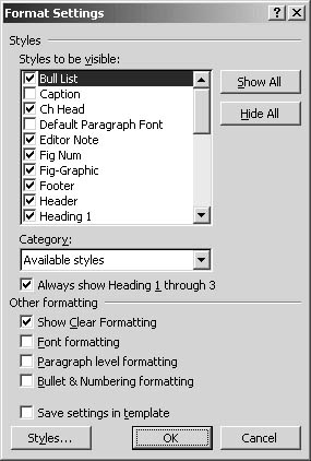 figure 6-2. you can control where word looks for styles by changing the selection in the category drop-down list.