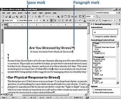 figure 6-9. display formatting marks by selecting the check box at the bottom of the reveal formatting task pane.