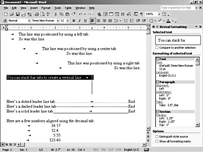 figure 7-8. the reveal formatting task pane provides quick access to font, paragraph, and section formatting settings. click a link to open the appropriate formatting dialog box.