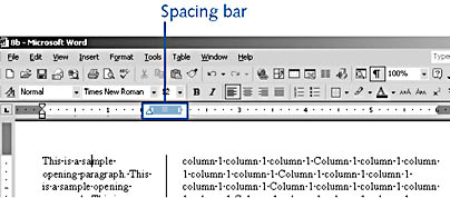 figure 9-6. you can easily change the width of a column by dragging the spacing bar in the ruler.