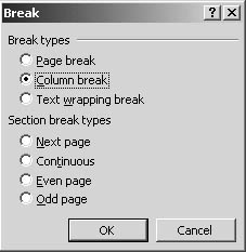 figure 9-9. you can force a column break to cause text remaining in that column to wrap to the top of the next column.