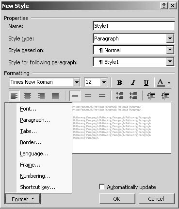 figure 10-7. the format button enables you to access dialog boxes that provide more detailed formatting options.