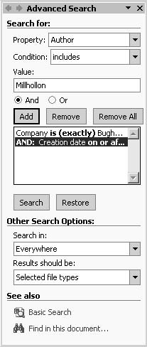 figure 12-8. using the and option narrows an advanced search, whereas using the or option expands your search.