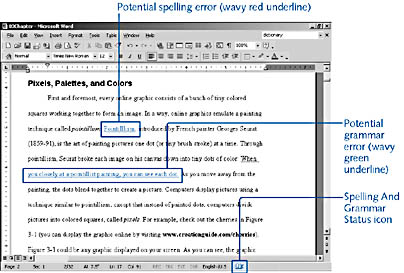 figure 13-1. by default, word automatically checks your document for spelling and grammar errors and flags the errors with wavy underlines.