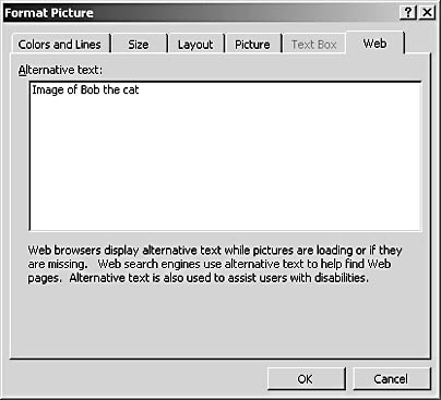 figure 14-22. alternative text gives web visitors something to view if they don't have graphics enabled in their browsers.
