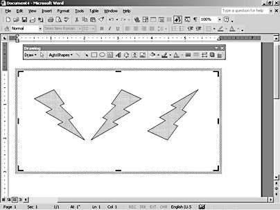 figure 16-25. the lightning bolt in the center has been flipped horizontally, and the lightning bolt on the right has been flipped vertically.