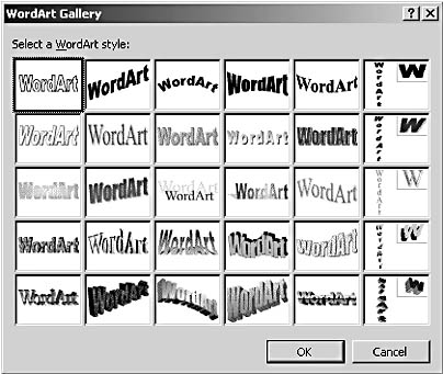 figure 17-2. the wordart gallery offers 30 base styles that you can use as a foundation when you create a wordart object.