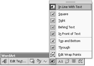 figure 17-6. you can control how wordart is displayed relative to document text by configuring the text wrapping setting.