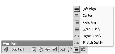 figure 17-14. you can align wordart text within the object's frame by choosing alignment options on the wordart alignment drop-down menu.