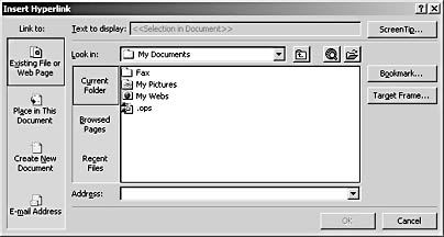 figure 17-17. the insert hyperlink dialog box enables you to format a wordart object as a hyperlink.