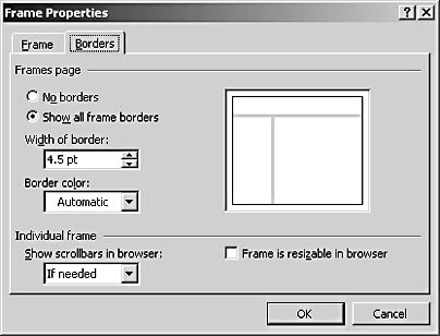 figure 23-7. the borders tab in the frame properties dialog box provides settings you can use to specify how frame borders appear in the current document.