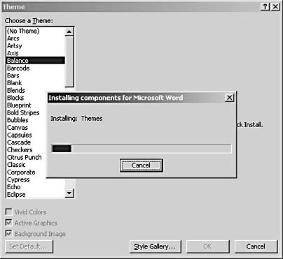figure 23-11. by default, word doesn't install all themes when you perform a typical installation; in some cases, you might need to install additional themes from the installation cd.
