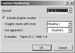 figure 26-8. the caption numbering dialog box enables you to choose the format and style of the numbering sequence.
