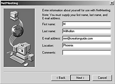 figure 30-15. the netmeeting wizard walks you through the netmeeting setup process.