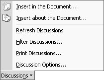 figure 30-22. the discussions button provides a drop-down menu of discussion-related options.
