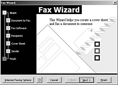 figure 30-25. the fax wizard walks you step-by-step through the process of creating and sending your fax.