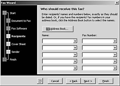 figure 30-26. you can type the names and fax numbers of recipients or select them from your address book.