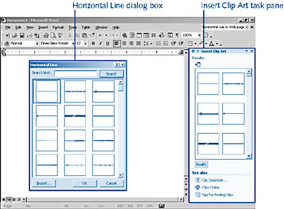 figure 31-17. you can insert horizontal rules by displaying word's default graphic lines and double-clicking the line you want to insert in your web page.