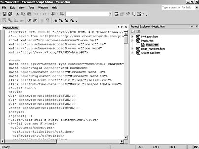figure 31-24. the microsoft script editor provides a convenient way for web page developers to edit web page documents' source code.