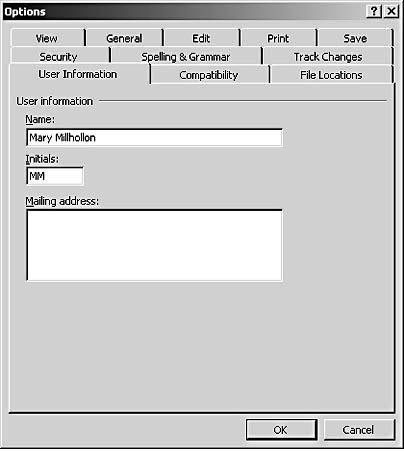 figure 33-4. word uses the user information name to identify comments in documents.