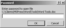 figure 34-2. before users can open a password-protected document, they must enter the correct password in the password dialog box. 
