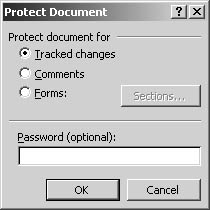 figure 34-5. the protect document dialog box enables you to control the types of changes others can make to the current document. 