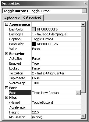 figure 36-18. change the way a control looks by making changes in the properties dialog box.