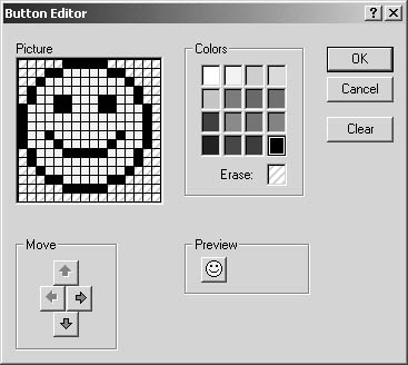 figure 38-6. the button editor dialog box enables you to edit your button images.