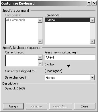 figure 38-9. assign a keyboard shortcut to a symbol or special character.